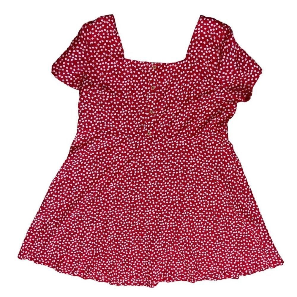 Shein Curve Dress Red White Daisy Short Sleeve Square Neck Size 4XL
